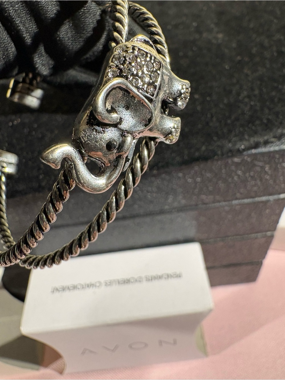 Avon Silver-Tone Elephant Twist Bangle with Crystal Eyes